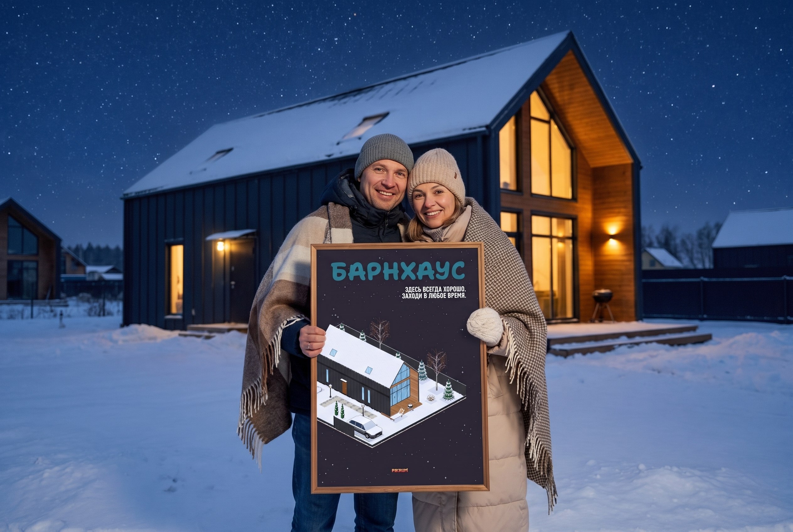 Зимний постер загородного дома